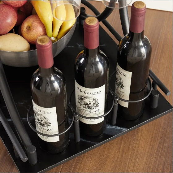 2-Tier Bar Cart,Black Wine Cart With Wine Rack & Glass Holder,Mobile Bar Serving Cart,for Party,Home,Rolling Drink Trolley For Living Room