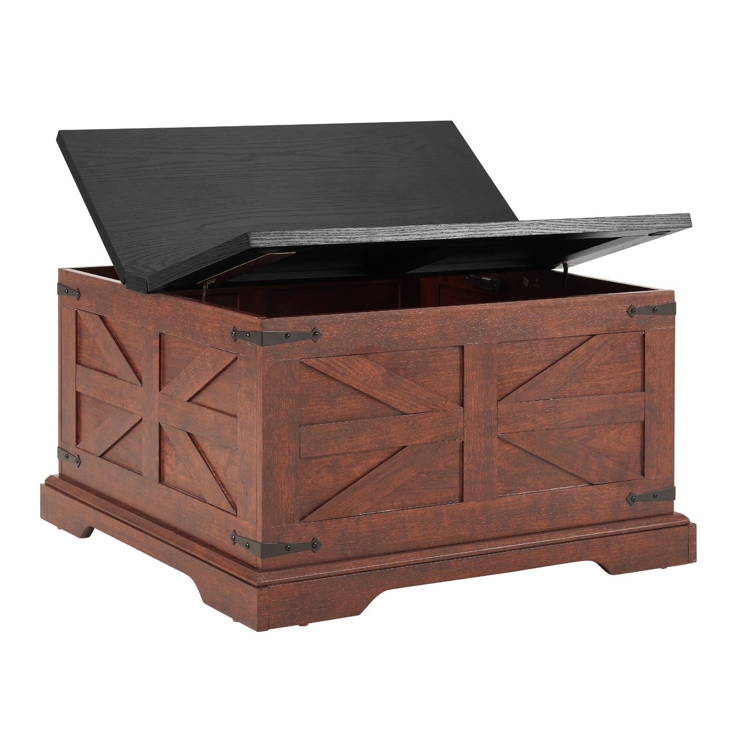 Farmhouse Coffee Table, Square Wood Table With Large Hidden Storage Compartment For Living Room, Bar