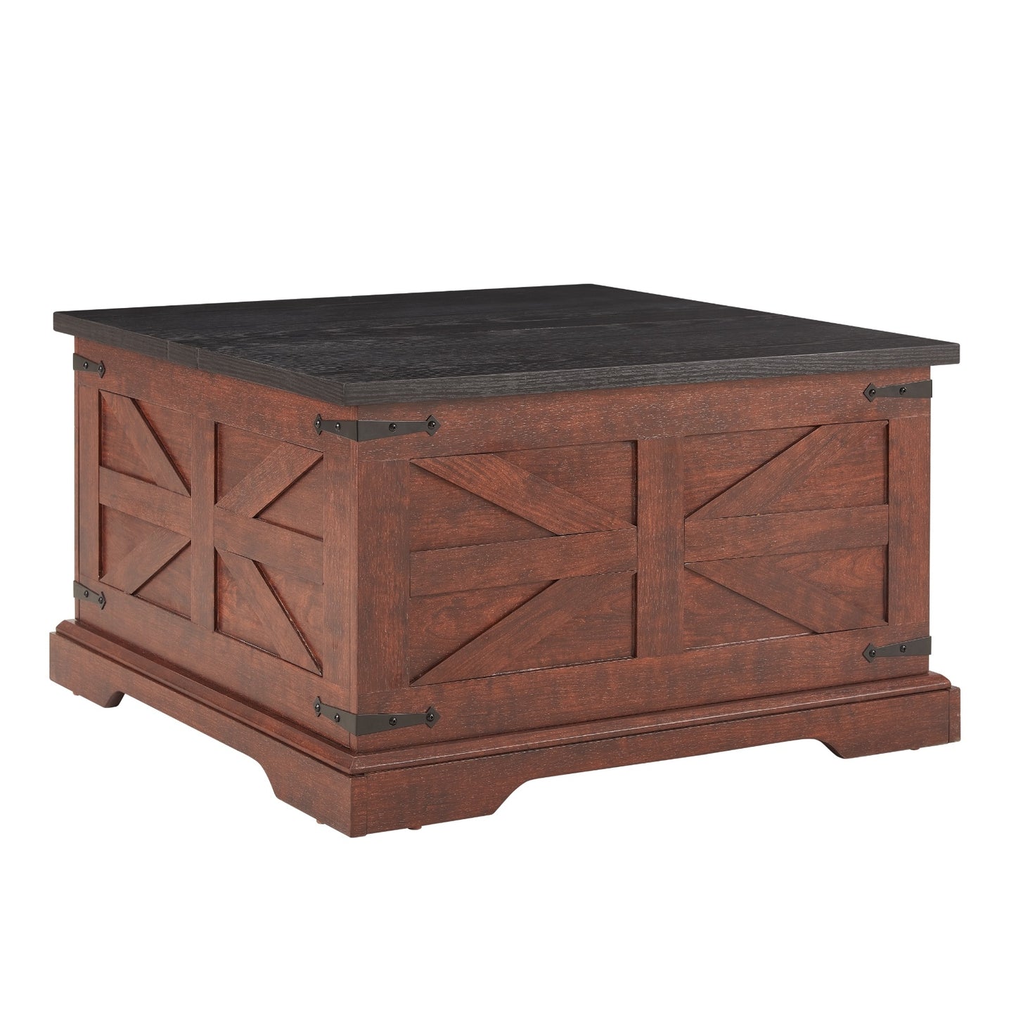 Farmhouse Coffee Table, Square Wood Table With Large Hidden Storage Compartment For Living Room, Bar