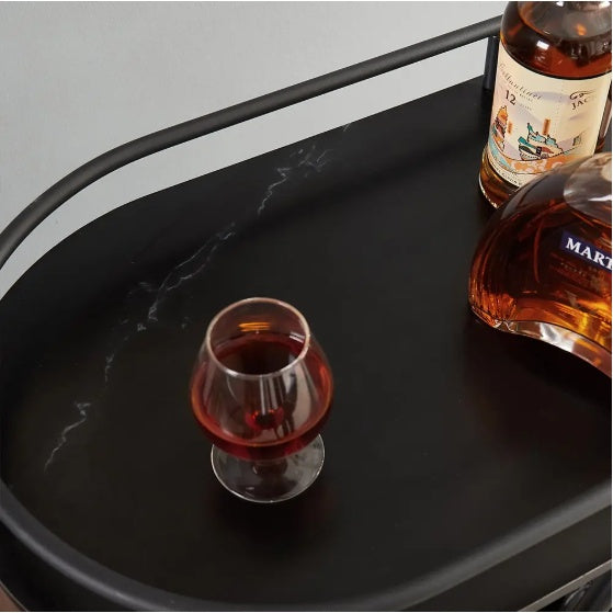 2-Tier Bar Cart,Black Wine Cart With Wine Rack & Glass Holder,Mobile Bar Serving Cart,for Party,Home,Rolling Drink Trolley For Living Room