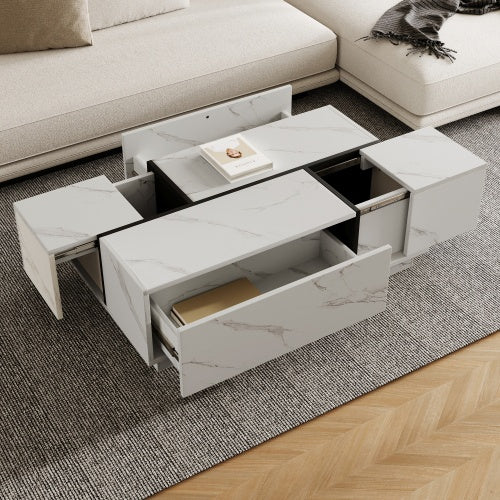 Rectangular Sliding Top Coffee Table With 2 Drawers And 2 Hidden Storage For Living Room 47.2
