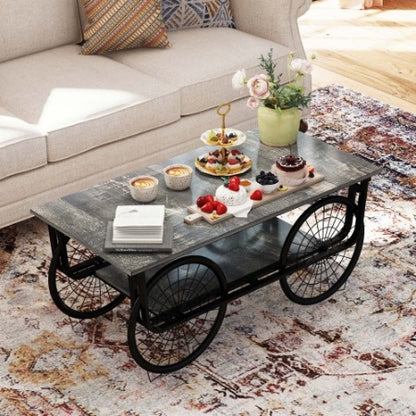 Modern Style Coffee Table Rectangle Coffee Table End Side Table Retro Design Coffee Table With Sturdy Base For Living Room Decor  Black