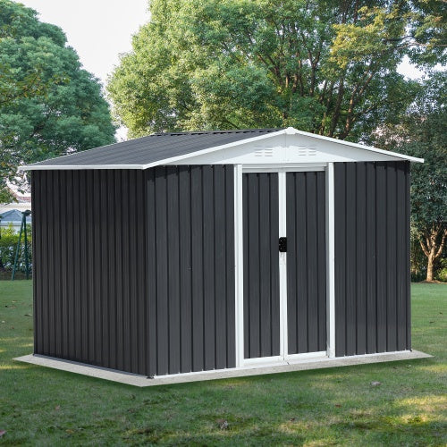 Outdoor Storage Garden Bike Shed 8x6 Feet Apex Roof Dark Grey With Aluminum Alloy Frame And Sliding Door