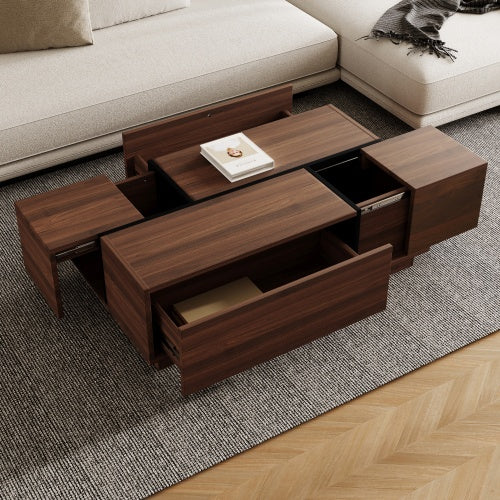 Rectangular Sliding Top Coffee Table With 2 Drawers And 2 Hidden Storage For Living Room 47.2
