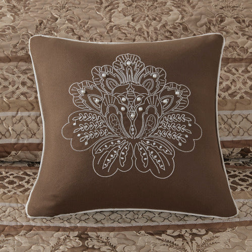 5 Piece Reversible Jacquard Bedspread Set Brown Gold Queen