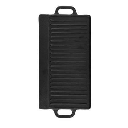 Non-Stick Cast Iron Grill Griddle Pan Ridged and Flat Double Sided Baking Cooking Tray Bakeware