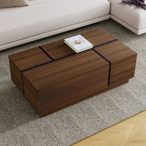 Rectangular Sliding Top Coffee Table With 2 Drawers And 2 Hidden Storage For Living Room 47.2