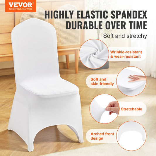 VEVOR Stretch Spandex Folding Chair Covers, Universal Fitted Arched Front Cover, Removable Washable Protective Slipcovers, For Wedding, Holiday, Banquet, Party, Celebration, Dining  50PCS White