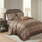 5 Piece Reversible Jacquard Bedspread Set Brown Gold Queen