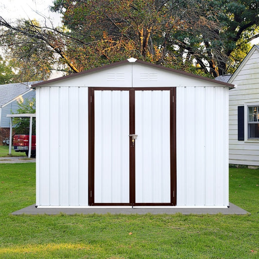 Metal Garden Sheds 10ftx8ft Outdoor Storage Sheds White Coffee With Window
