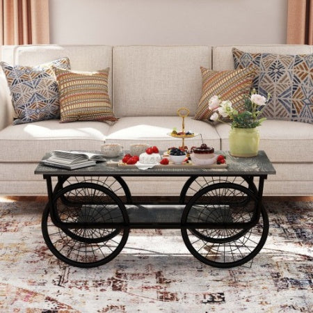 Modern Style Coffee Table Rectangle Coffee Table End Side Table Retro Design Coffee Table With Sturdy Base For Living Room Decor  Black