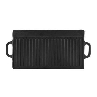 Non-Stick Cast Iron Grill Griddle Pan Ridged and Flat Double Sided Baking Cooking Tray Bakeware