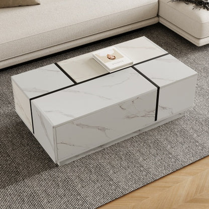 Rectangular Sliding Top Coffee Table With 2 Drawers And 2 Hidden Storage For Living Room 47.2