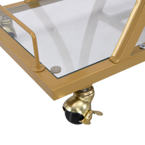 Golden Bar Cart With Wine Rack Tempered Glass Metal Frame Wine Storage