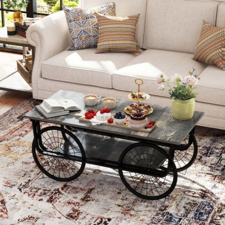 Modern Style Coffee Table Rectangle Coffee Table End Side Table Retro Design Coffee Table With Sturdy Base For Living Room Decor  Black