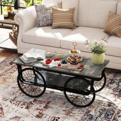 Modern Style Coffee Table Rectangle Coffee Table End Side Table Retro Design Coffee Table With Sturdy Base For Living Room Decor  Black