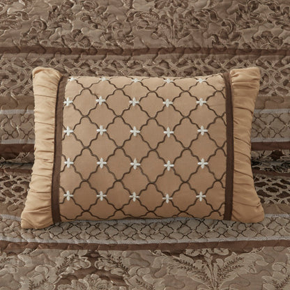 5 Piece Reversible Jacquard Bedspread Set Brown Gold Queen
