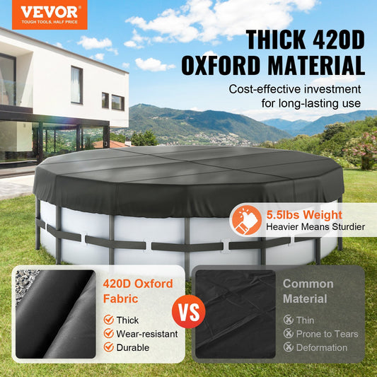 VEVOR 15 Ft Round Pool Cover, Solar Covers For Above Ground Pools, Safety Pool Cover With Drawstring Design, 420D Oxford Fabric Summer Pool Cover, Waterproof And Dustproof, Black