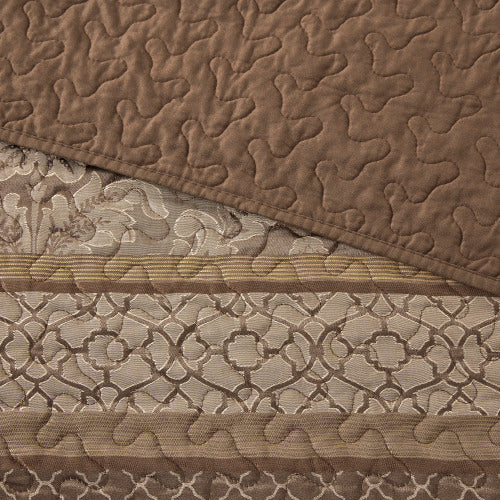 5 Piece Reversible Jacquard Bedspread Set Brown Gold Queen